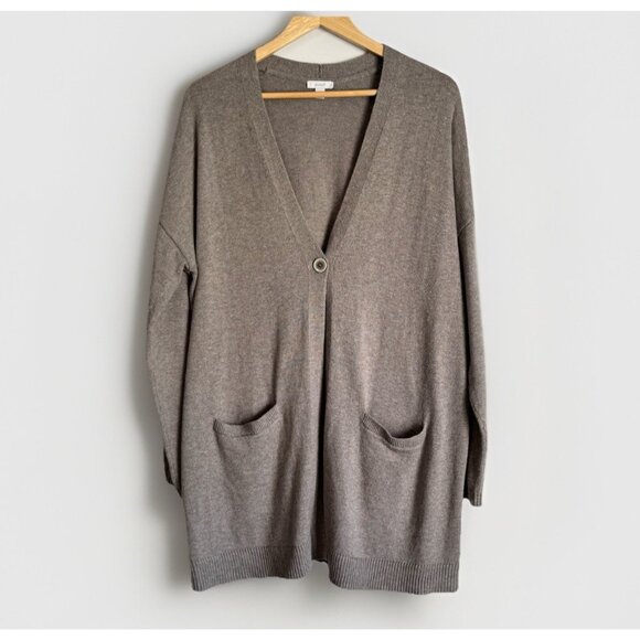 J. Jill Pure Jill Womens Cardigan Sz Large Taupe Brown Casual Grandpa Minimalist - Picture 1 of 9